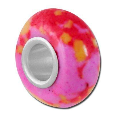 13mm Pink and Orange Mosaic Large Hole Bead