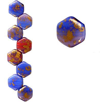 6.5mm Hodge Podge Blue Splash 2-Hole Honeycomb Shaped Czech Glass Beads - Goody Beads