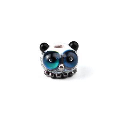 13mm Handmade Ivory, Black and Blue Free Style Owl Glass Rondelle Bead by Grace Lampwork - Goody Beads