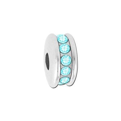 Aquamarine Rhinestone Channel Set Bead for 2mm Leather - Goody Beads