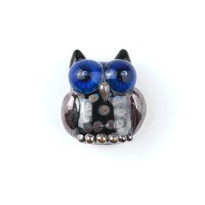 Handmade Black with Silver Dots Owl Beads by Grace Lampwork