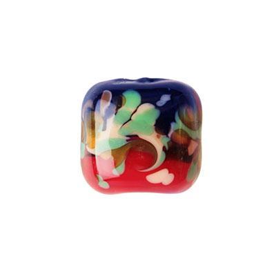 15mm Red and Blue Sand Swirl Square Lampwork Beads - Goody Beads