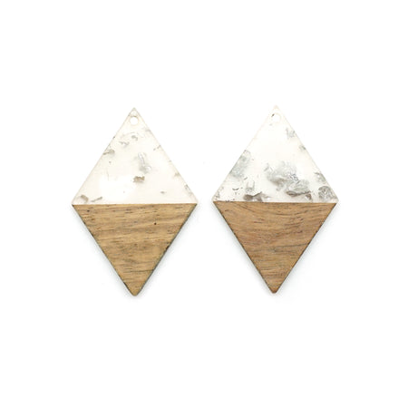 30x48mm Wood & Clear Resin with Silver Foil Diamond Shape Focal Piece Pendant - 2 Pack - Goody Beads