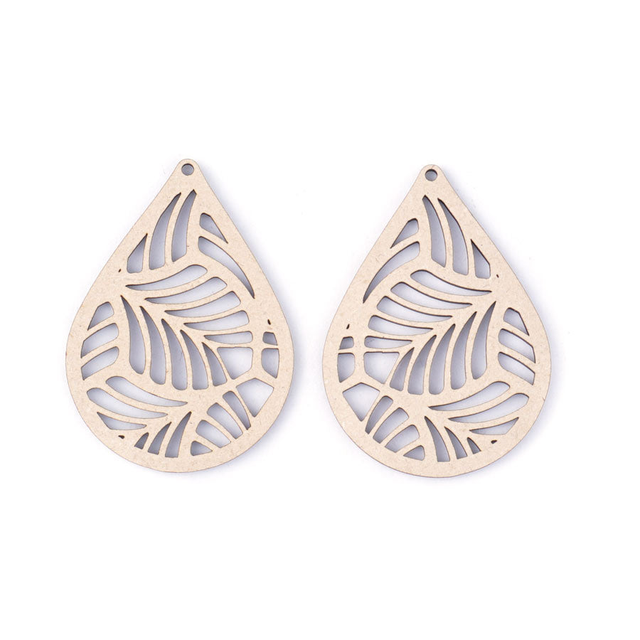 64x46mm Drop Deco Leaf Cutout Design Braftboard Wood Component Set - Goody Beads