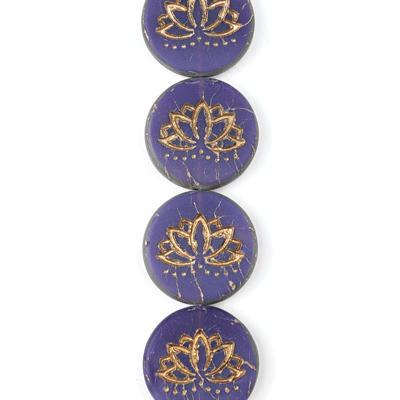 18mm Purple Opaline Matte with Gold Wash Lotus Coin Czech Glass Beads from Raven's Journey