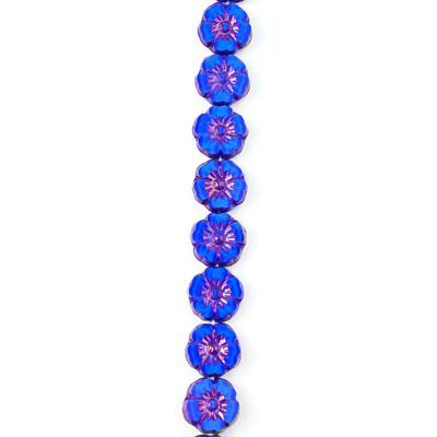 10mm Bright Blue with Bronze Wash Hibiscus Flower Czech Glass Beads from Raven's Journey - Goody Beads