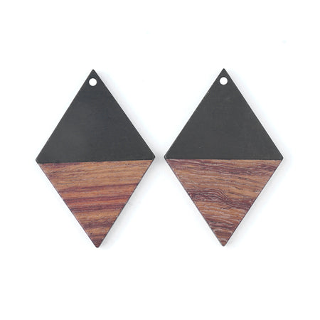 30x48mm Wood & Jet Resin Diamond Shape Focal Piece Pendant - 2 Pack - Goody Beads