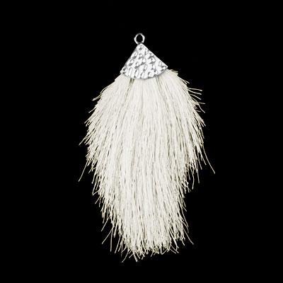 Ivory Large Capped Flat Tassel with Silver Textured Cap - 4.25 Inches Long - Goody Beads