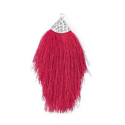 Burgundy Large Capped Flat Tassel with Silver Textured Cap - 4.25 Inches Long - Goody Beads