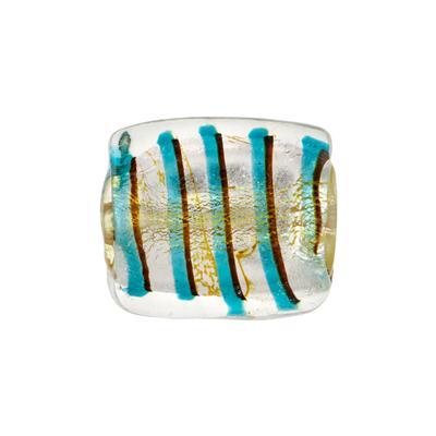 16mm Silver Foil with Turquoise and Black Stripes Glass Rectangle Beads - Goody Beads