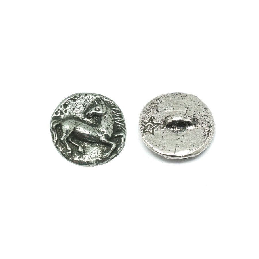 17mm Green Girl Horse Pewter Button