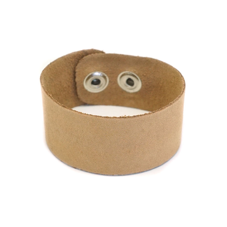 3.2cm Natural Tan Nubuck Leather Cuff with Silver Snaps - Goody Beads