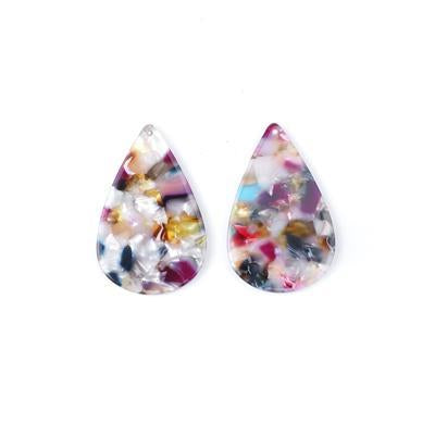 40x26mm Multi with White Acetate Teardrop Pendant - Goody Beads