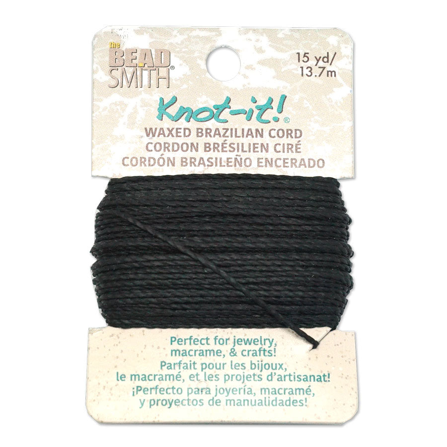 Knot It Black Waxed Brazilian Polyester Cord - 15 Yards - Goody Beads