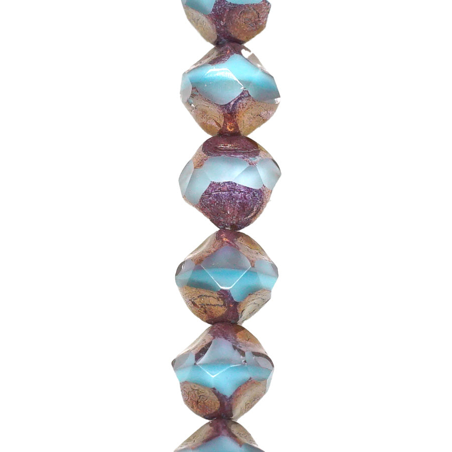 9mm Light Blue Silk, Purple Transparent, and Crystal Transparent Mix with Bronze Finish Central Cut Czech Glass Beads from Raven's Journey - Goody Beads