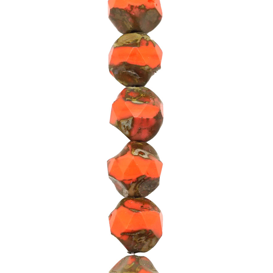 9mm Orange Coral Opaque with Picasso Finish Central Cut Czech Glass Beads from Raven's Journey - Goody Beads