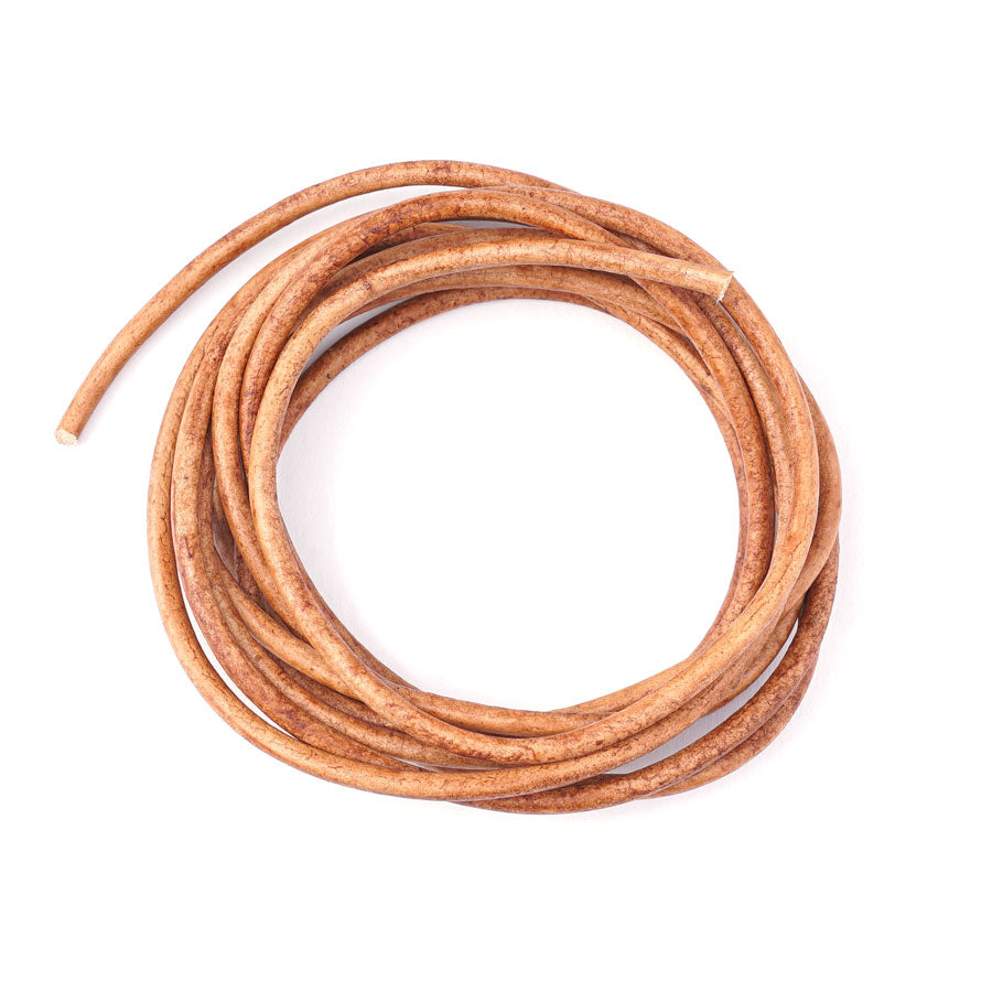 3mm Natural Light Brown Round Leather Cord - 2 Meters - Goody Beads