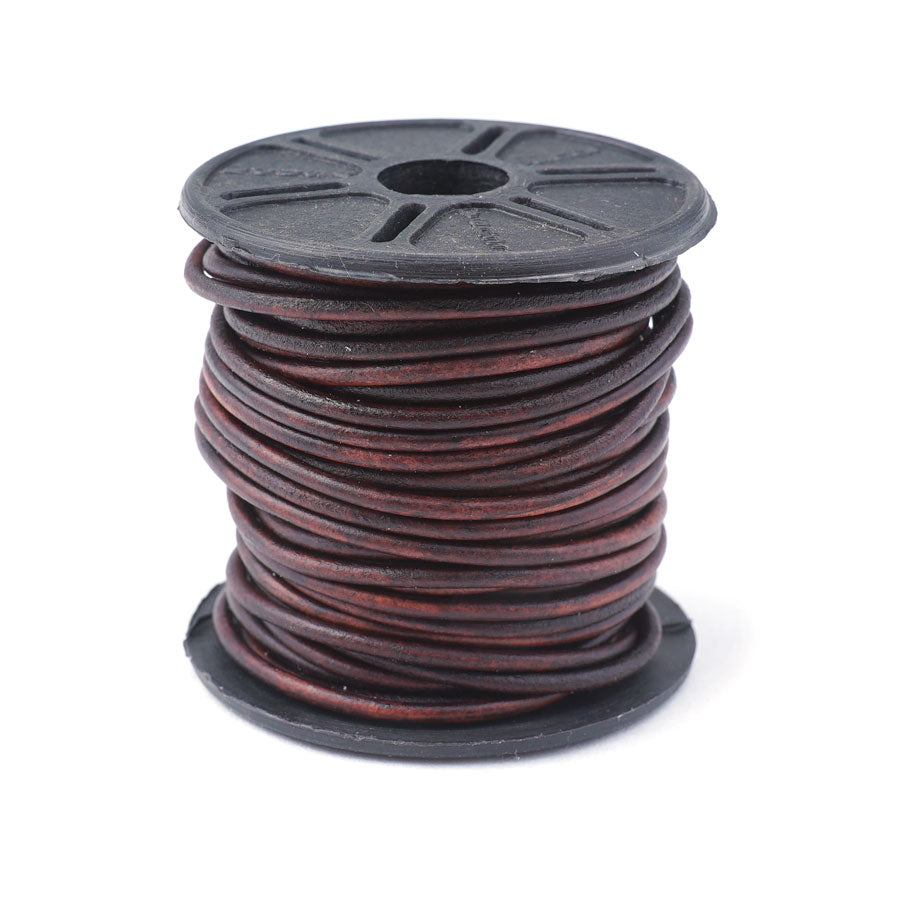 2mm Natural Antique Brown Round Leather Cord 10 Meter Spool - Goody Beads