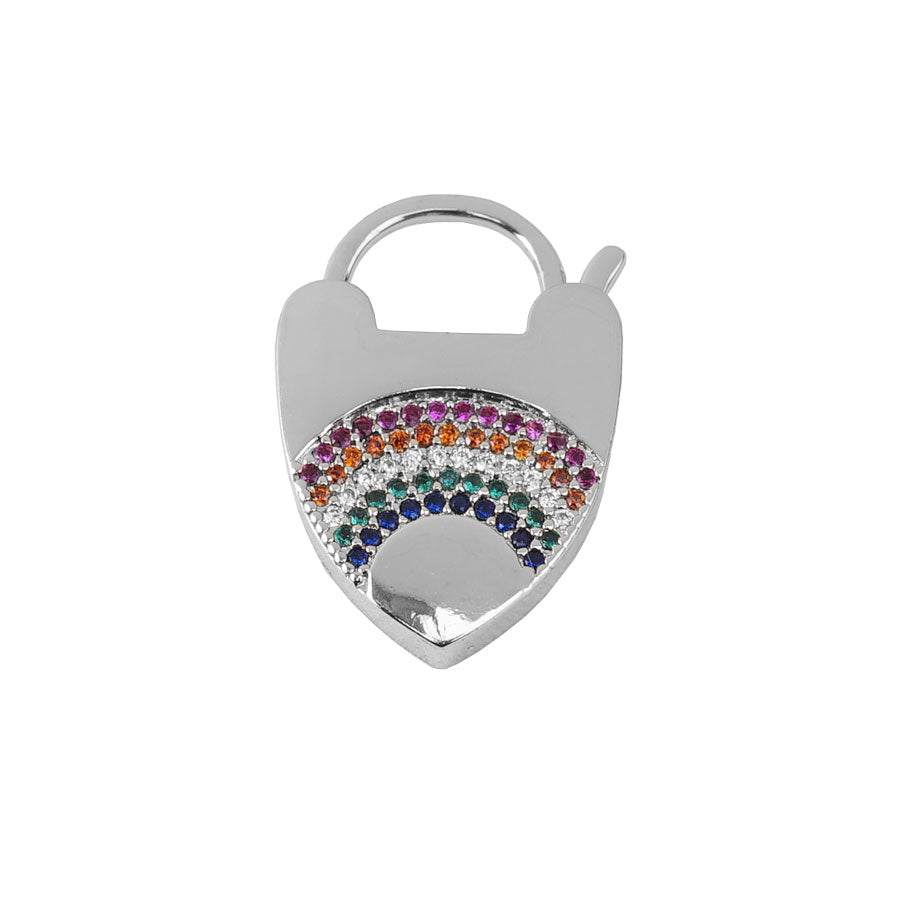 Locked Up in Love 23mm Heart Latch Clasp with Rainbow Crystals - Silver Plated - Goody Beads