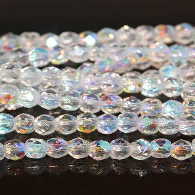3mm Crystal AB Czech Glass Fire Polish Beads - Goody Beads