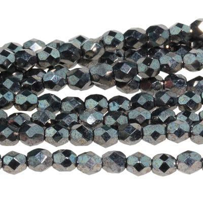 4mm Hematite Czech Glass Fire Polish Beads - Goody Beads