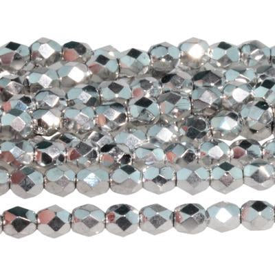 4mm Silver Czech Glass Fire Polish Beads - Goody Beads