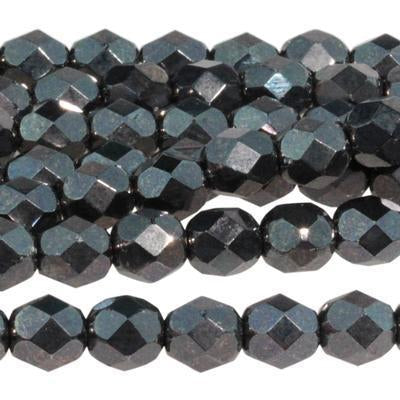 6mm Hematite Czech Glass Fire Polish Beads - Goody Beads