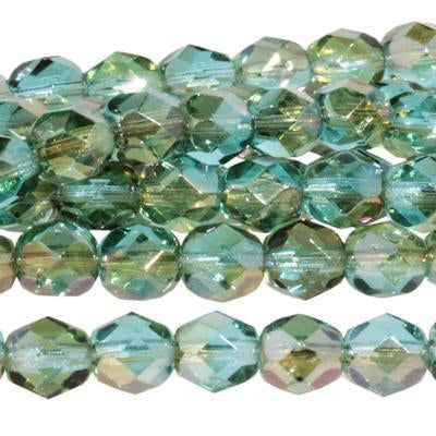 6mm Aquamarine Celsian Czech Glass Fire Polish Beads - Goody Beads