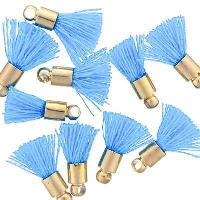 10mm Periwinkle Blue Fabric Tassel with Gold Cap - Goody Beads