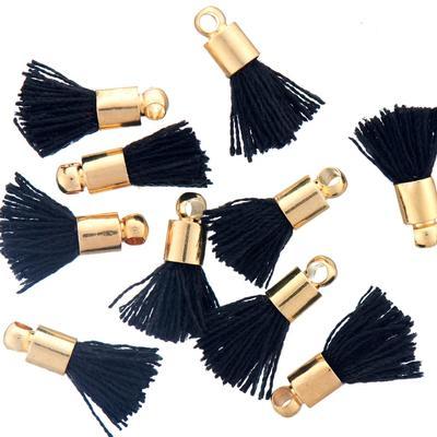 10mm Black Fabric Tassel with Gold Cap - Goody Beads