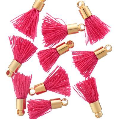 10mm Fuchsia Fabric Tassel with Gold Cap - Goody Beads