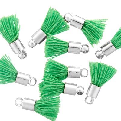 10mm Green Fabric Tassel with Silver Cap - Goody Beads