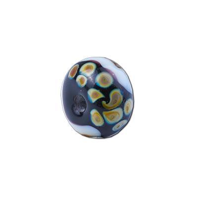 9x14mm Handmade Black/Ivory & Beige Rondelle Bead by Grace Lampwork - Goody Beads