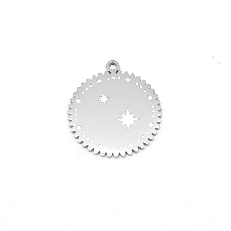 18mm Stainless Steel Round Stars Charm - Goody Beads