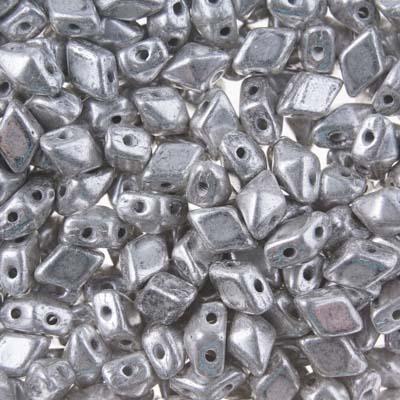 4x6mm Antique Silver DiamonDuo MINI 2-Hole Czech Glass Beads