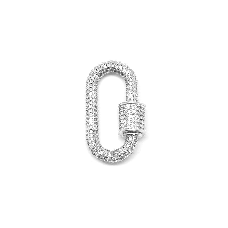 28mm Silver Plated with Clear Rhinestones Jewelry Carabiner with Lock Clasp or Pendant - Goody Beads