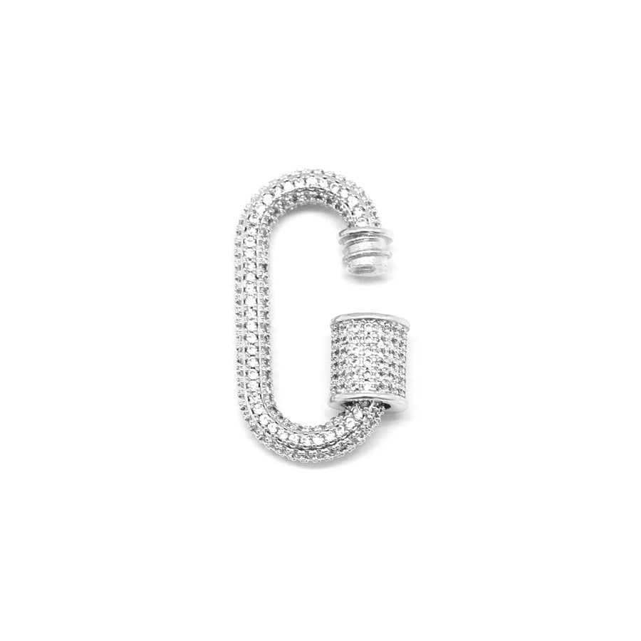 28mm Silver Plated with Clear Rhinestones Jewelry Carabiner with Lock Clasp or Pendant - Goody Beads