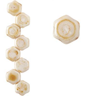 6.5mm Honey Drizzle 2-Hole Honeycomb Shaped Czech Glass Beads - Goody Beads