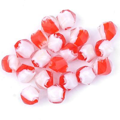 Half Red and White Faceted Round Cane Glass Beads - Goody Beads