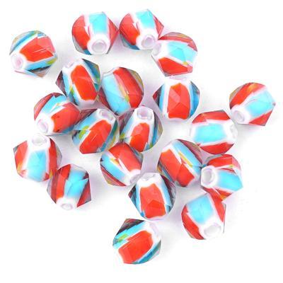 Turquoise and Orange Stripes Faceted Round Cane Glass Beads - Goody Beads