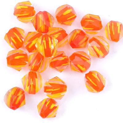 Orange with Yellow Stripes Faceted Round Cane Glass Beads - Goody Beads