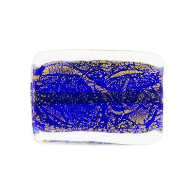 19mm Blue and Gold Foil Glass Rectangle Bead - Goody Beads