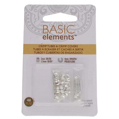 Basic Elements Silver Tone 2x2mm Crimp Tubes & 4mm Crimp Cover Set - Goody Beads