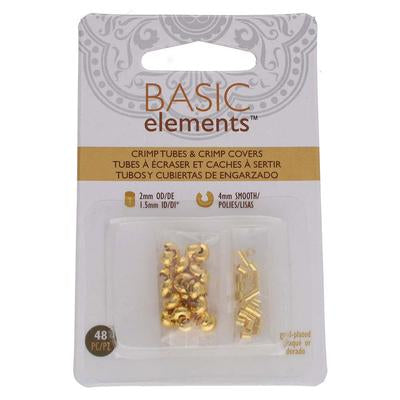 Basic Elements Gold Tone 2x2mm Crimp Tubes & 4mm Crimp Cover Set - Goody Beads