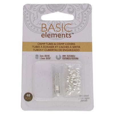 Basic Elements Silver Tone 2x2mm Crimp Tubes & 4mm Stardust Crimp Cover Set - Goody Beads