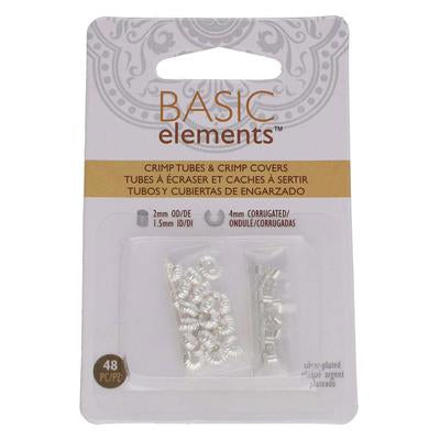 Basic Elements Silver Tone 2x2mm Crimp Tubes & 4mm Corrugate Crimp Cover Set - Goody Beads