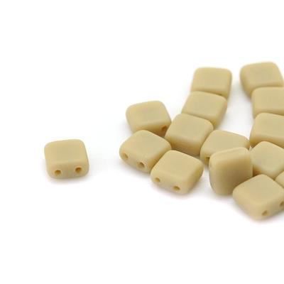 6mm Matte French Beige Two Hole Tile Czech Glass Beads by CzechMates - Goody Beads