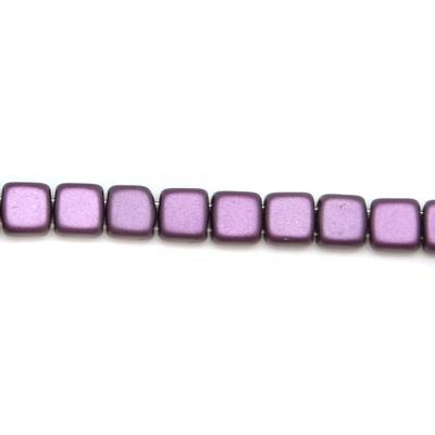 6mm Pearl Coat Purple Velvet Two Hole Tile Czech Glass Beads by CzechMates - Goody Beads