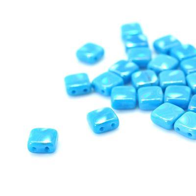 6mm Peacock Milky Baby Blue Two Hole Tile Czech Glass Beads by CzechMates - Goody Beads