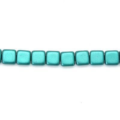 6mm Pearl Coat Teal Two Hole Tile Czech Glass Beads by CzechMates - Goody Beads